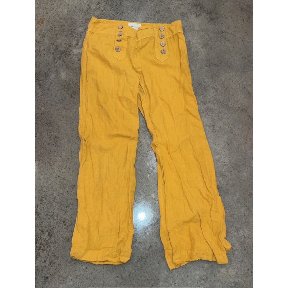 Anthropologie Gold Linen Wide Leg Pants